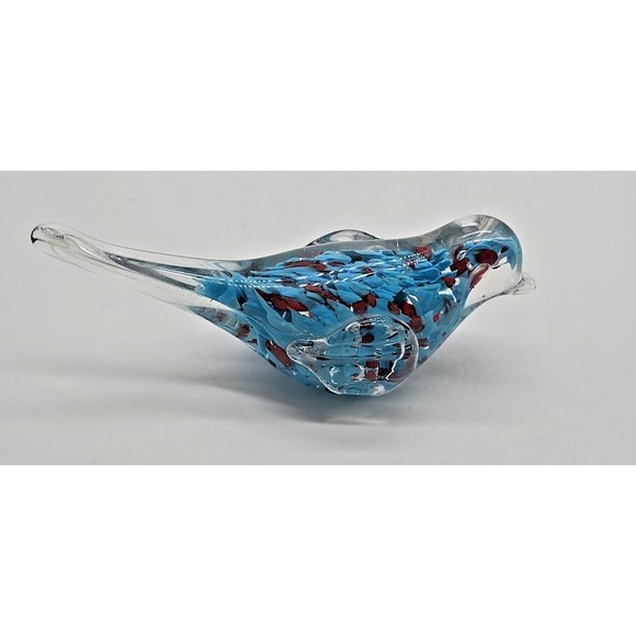 Hand Blown Art Glass Bird Paperweight Sommerso Blue & Red - Picture 3 of 8